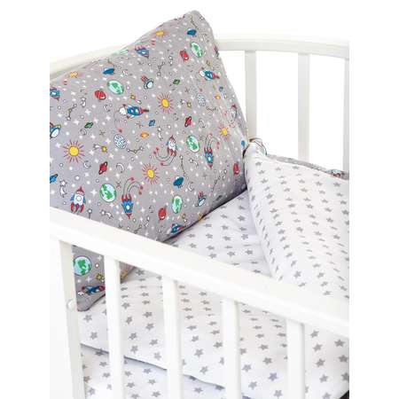 Комплект постельного белья Lemony kids в овальную кроватку Space Серый 3 предмета