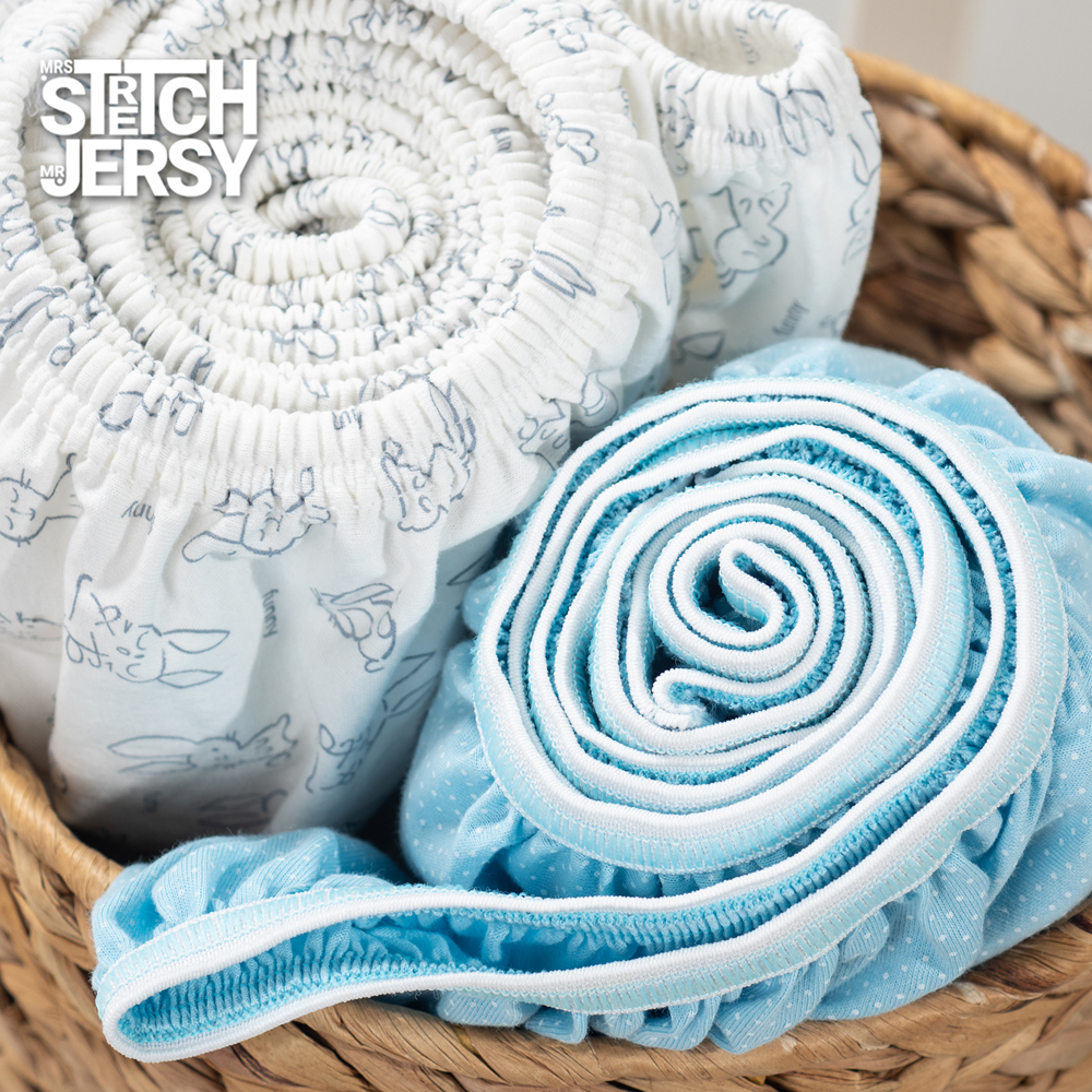 Простынь на резинке 120х60 Mrs.Stretch Mr.Jersy натяжная трикотажная 2 шт цвет мятный горох/серые зайцы - фото 7