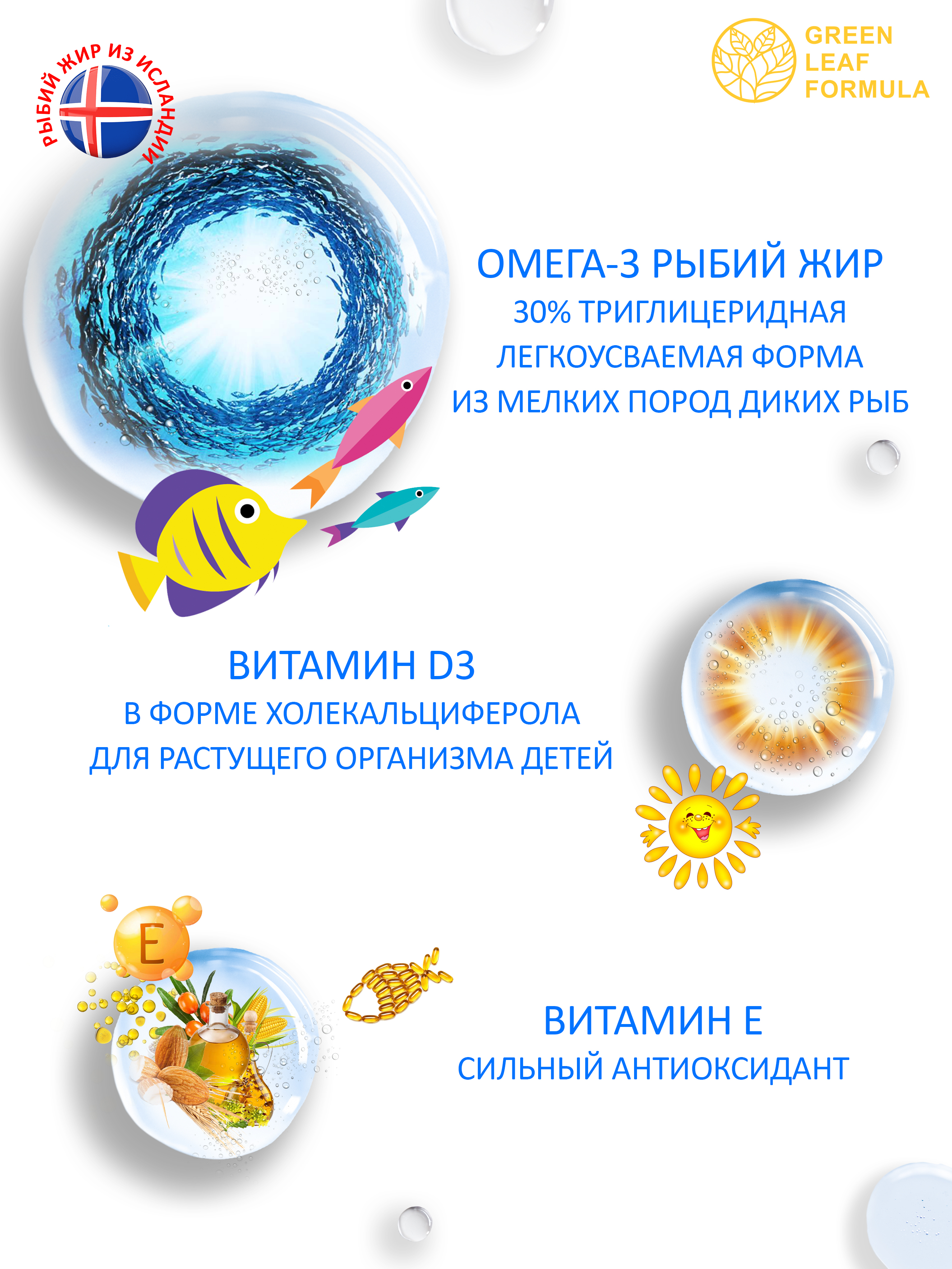 Омега 3 для детей Green Leaf Formula рыбий жир с витаминами D3 и Е со вкусом малины - фото 4