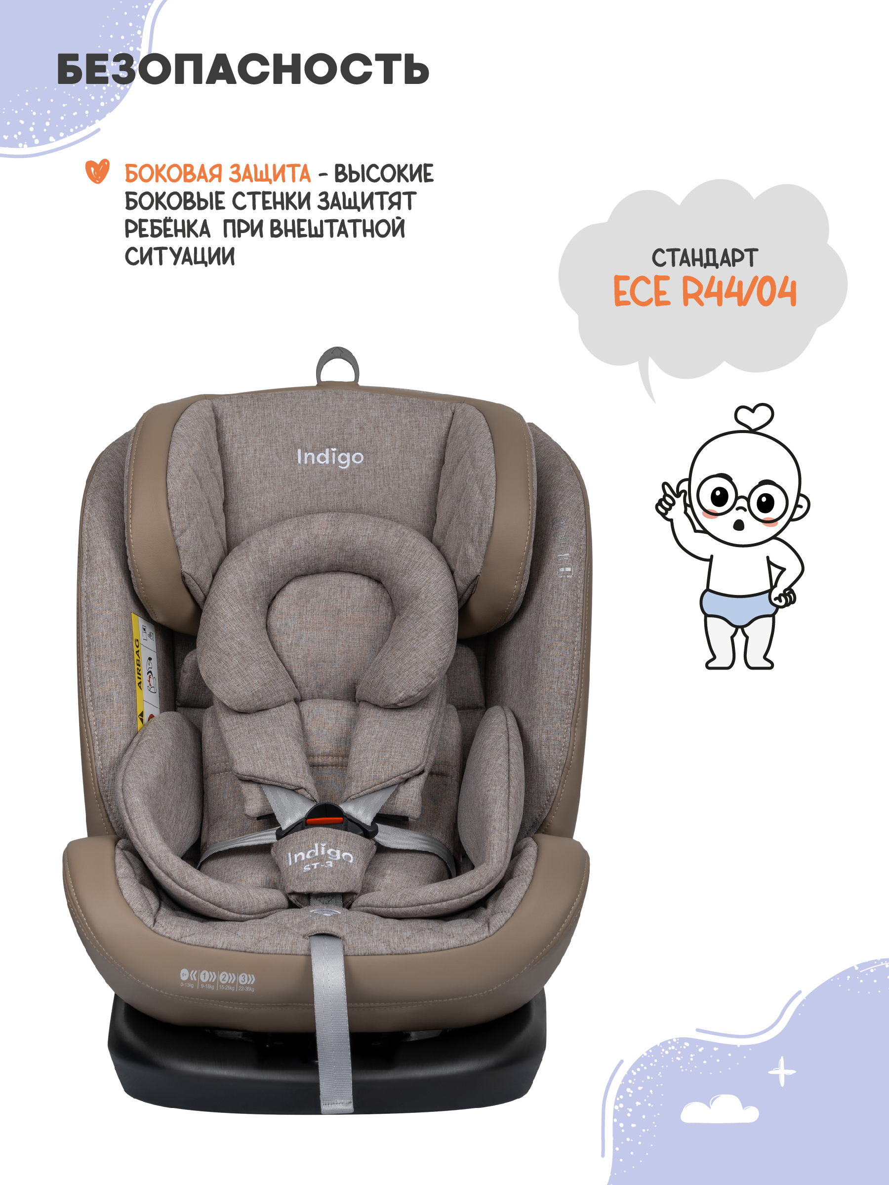 Автокресло Indigo Aero бежевый лен Isofix 0+/1/2/3 (0-36 кг) - фото 4