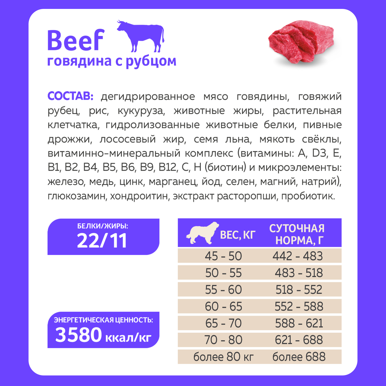 Корм сухой Зоогурман Giant, Говядина с рубцом/Beef 20 кг - фото 2