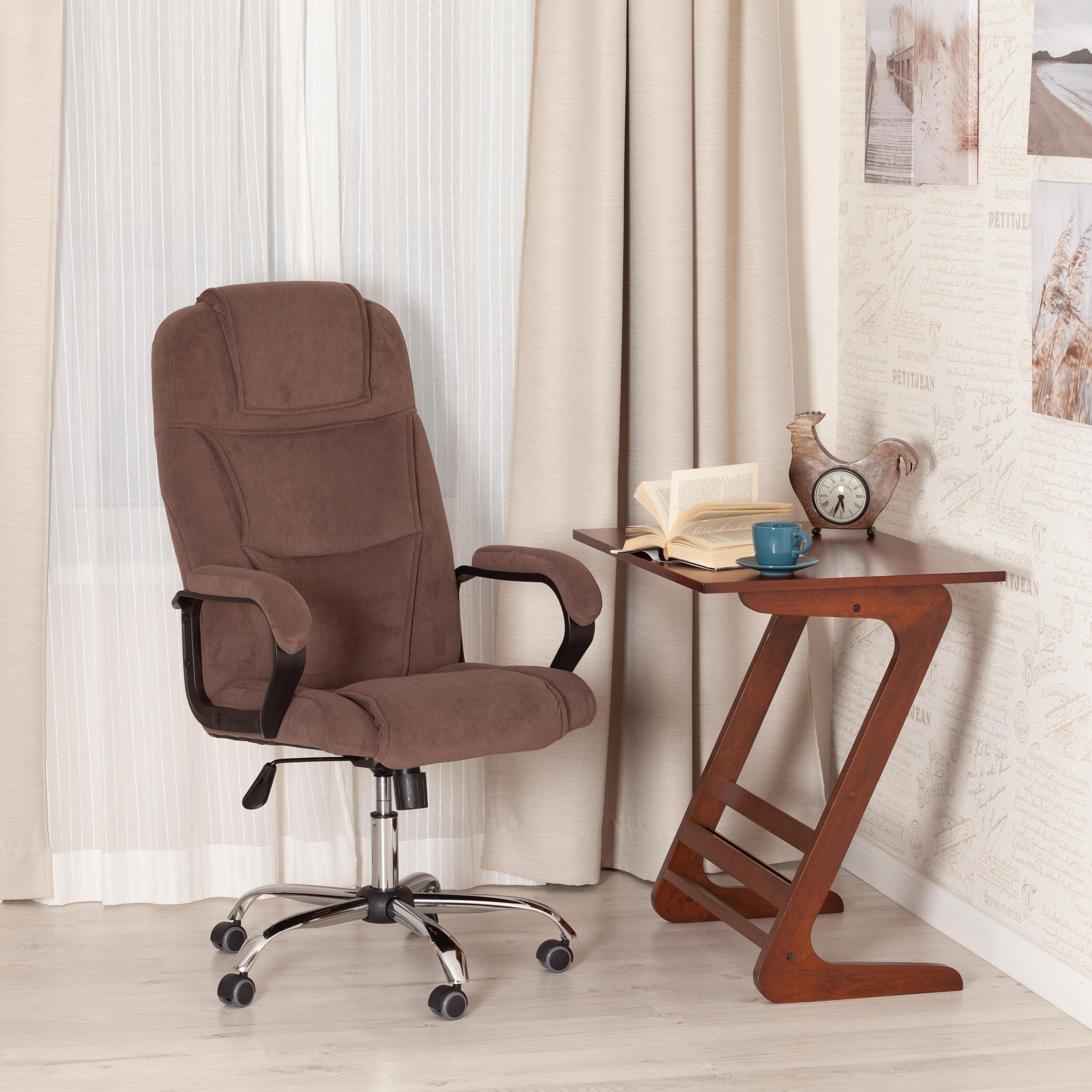 Изображение товара Компьютерное кресло TETCHAIR Бергамо хром флок коричневый