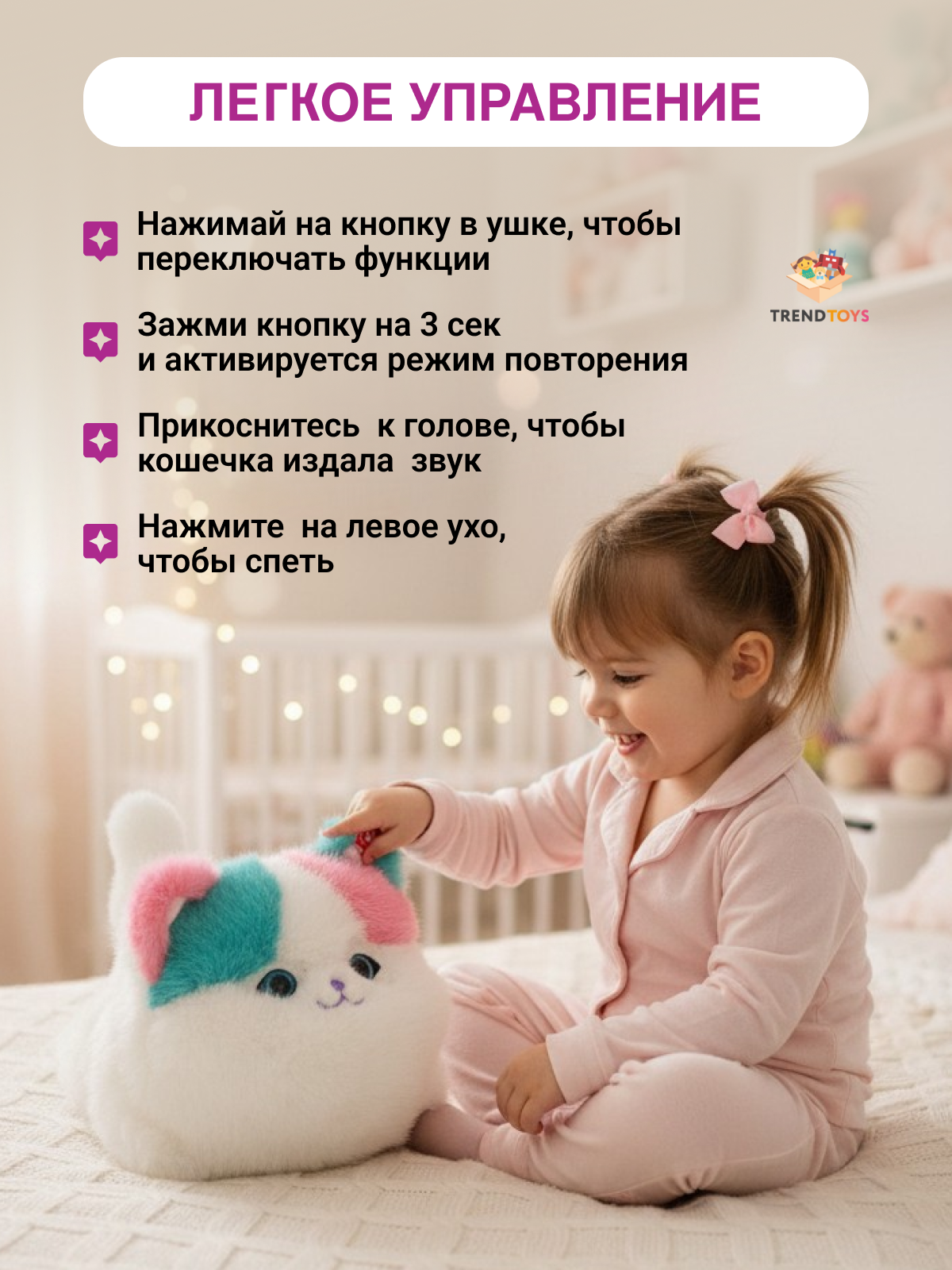 Мягкая игрушка TrendToys котик интерактивный - фото 8