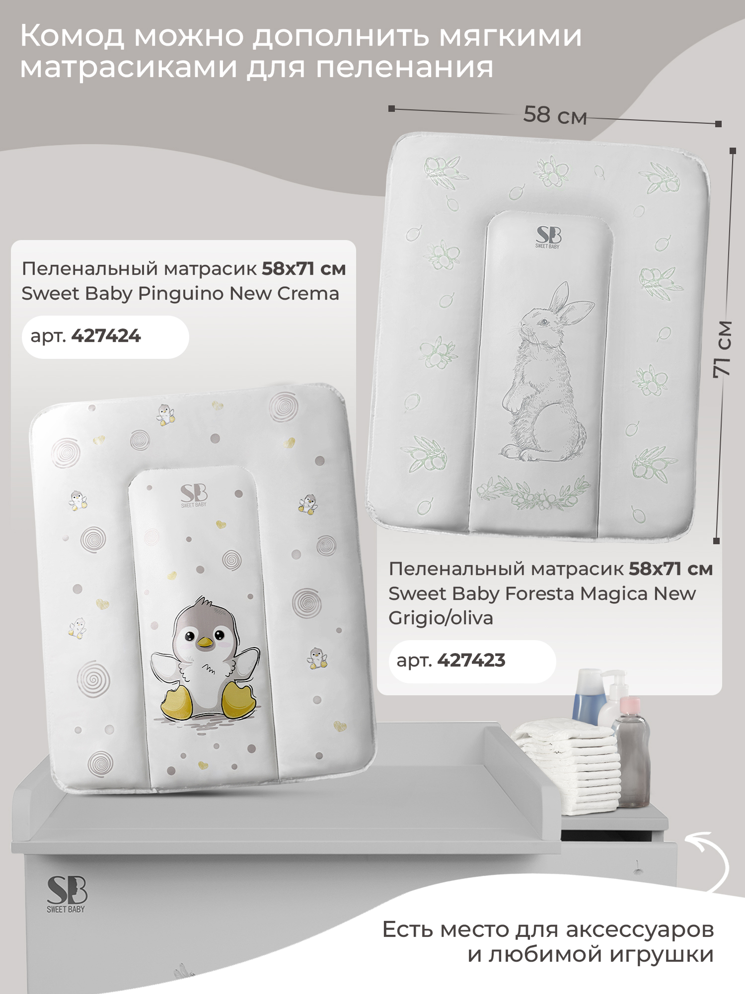 Комод пеленальный Sweet Baby Arte (серый) - фото 9