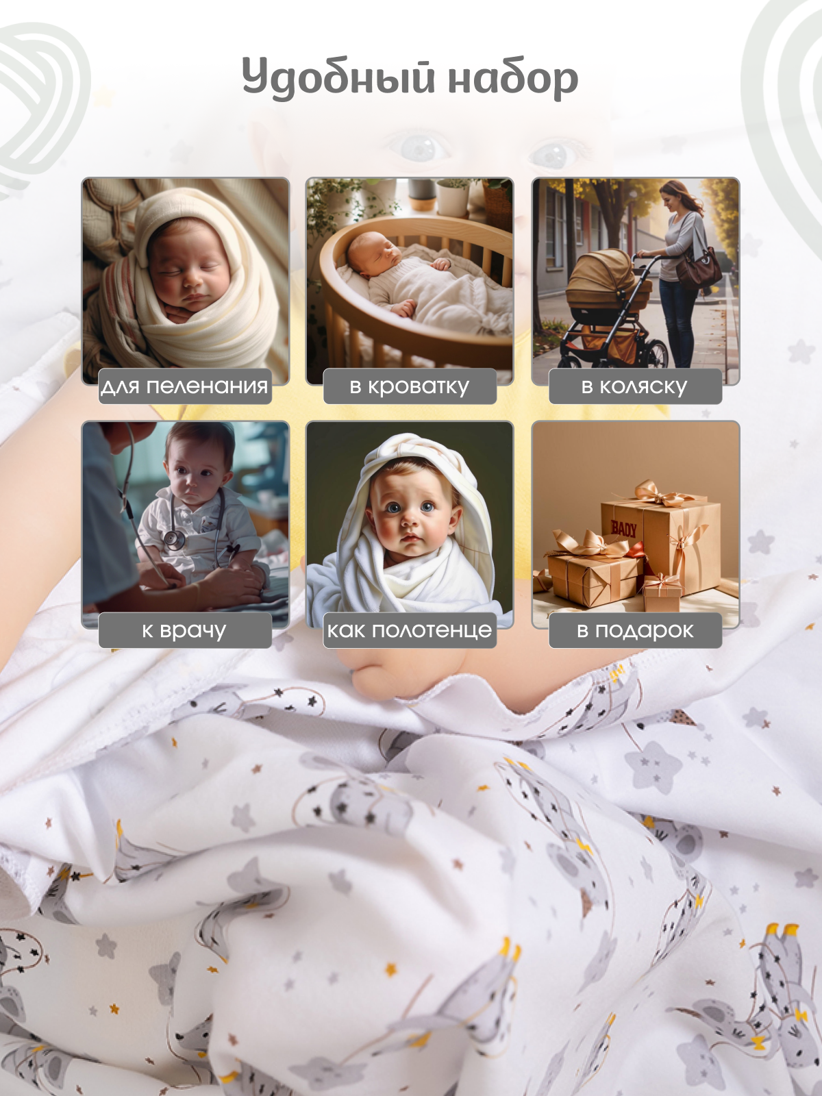 Пелёнка inlovery трикотаж 85х100 см 2 шт. - фото 9