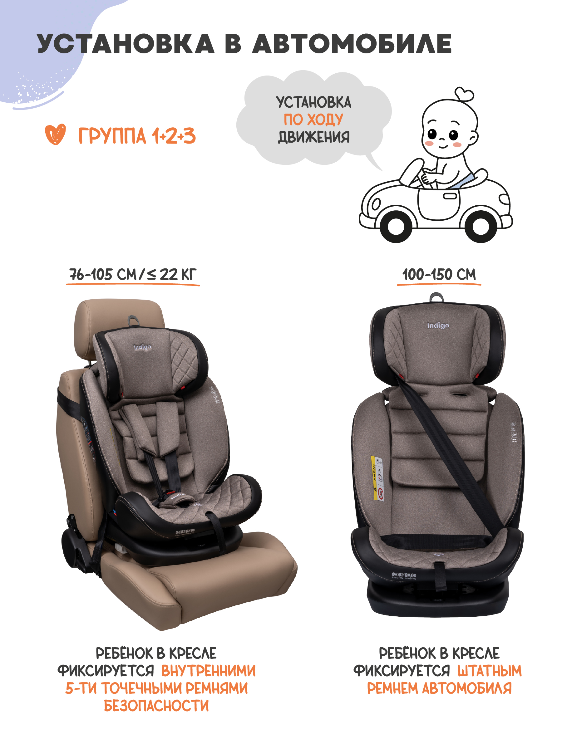 Автокресло Indigo Aero бежевый Isofix 0+/1/2/3 (0-36 кг) - фото 11