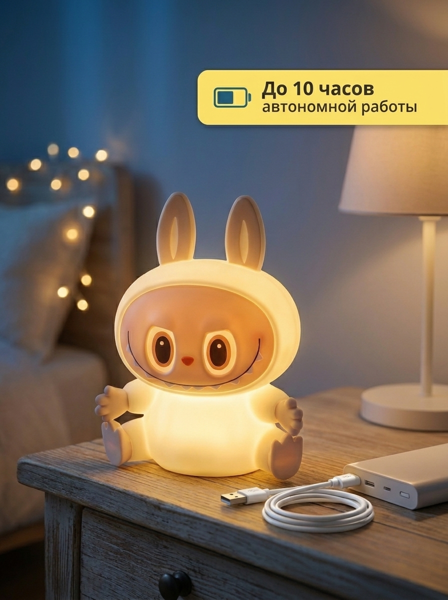 Игрушка ночник FUMIKO Лабубу желтый - фото 3