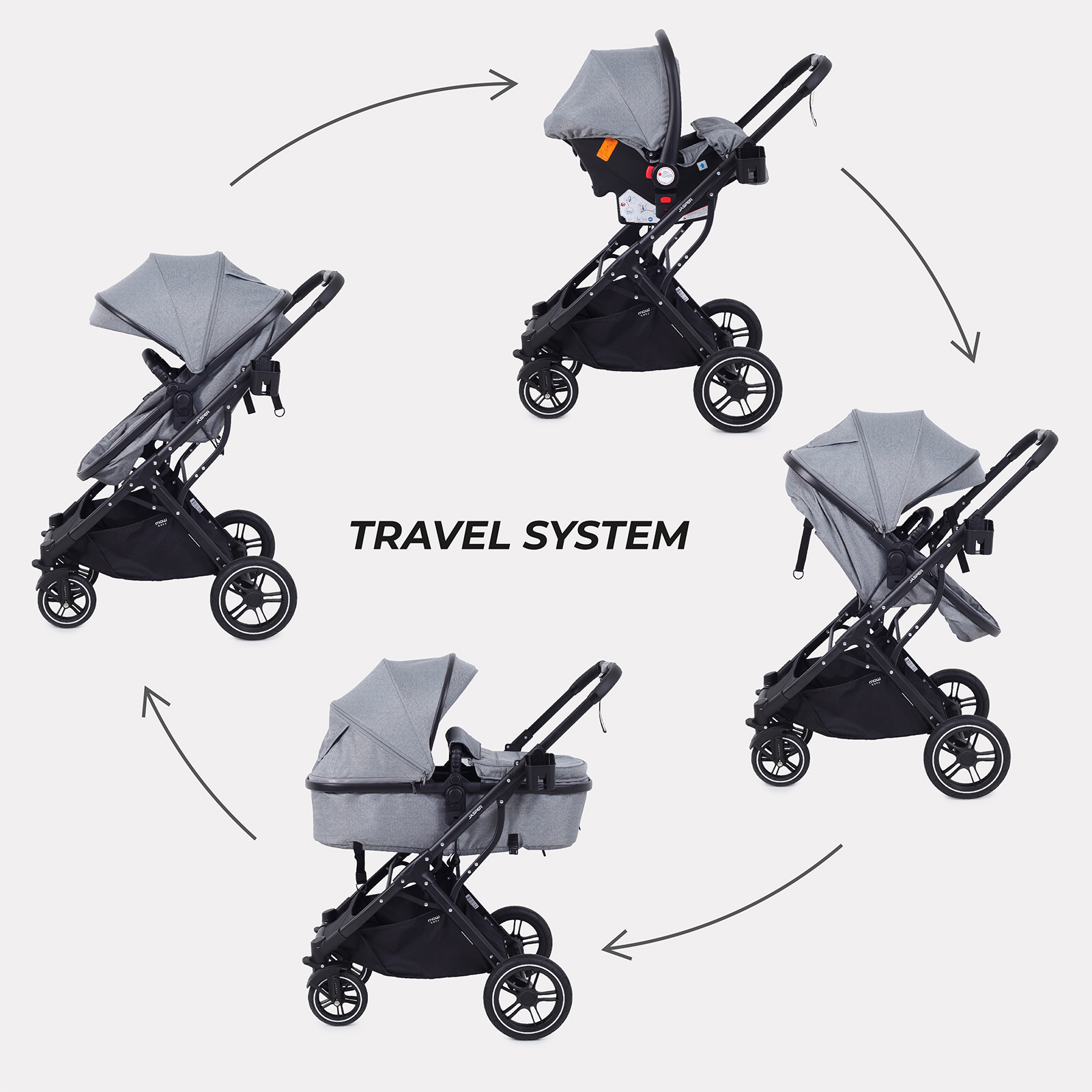 Коляска трансформер MOWbaby Jasper 3в1, grey серый - фото 10