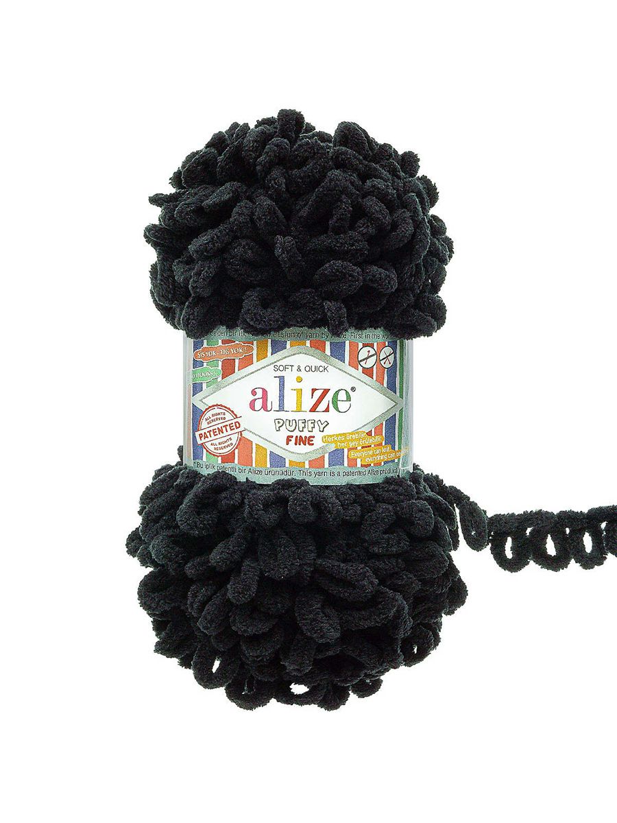 Пряжа для вязания Alize puffy fine 100 г 14.5 м микрополиэстер фантазийная мягкая 60 черный 5 мотков - фото 4