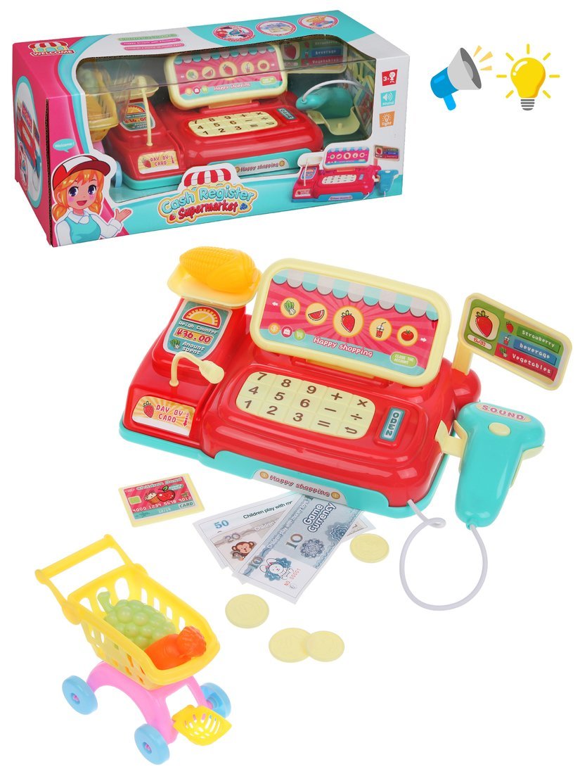 Игровой набор Наша Игрушка продукты, касса, тележки и корзинки - фото 1