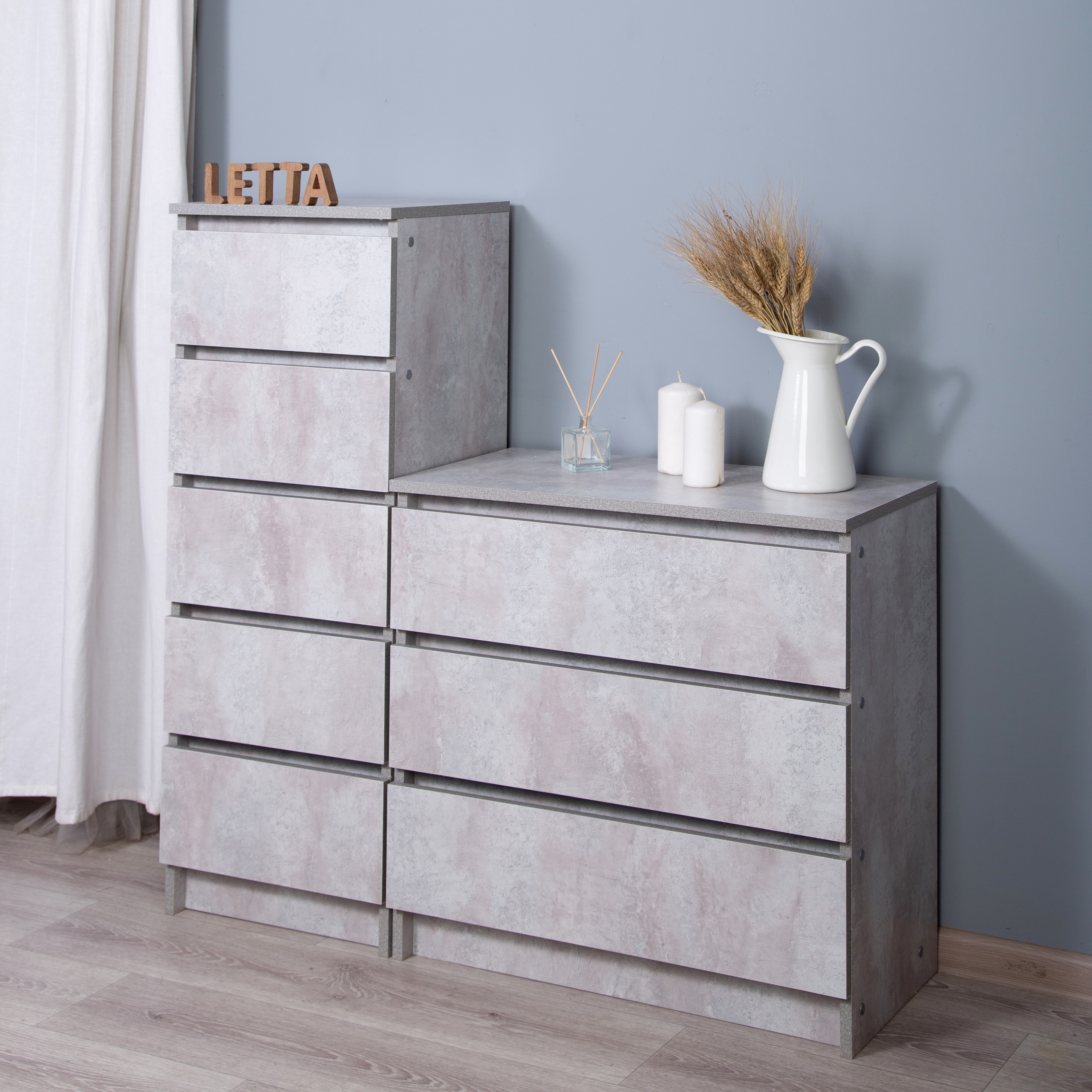 Комод LETTA City 5 ящиков Цемент светлый вельвет 400*1059*354 - фото 6