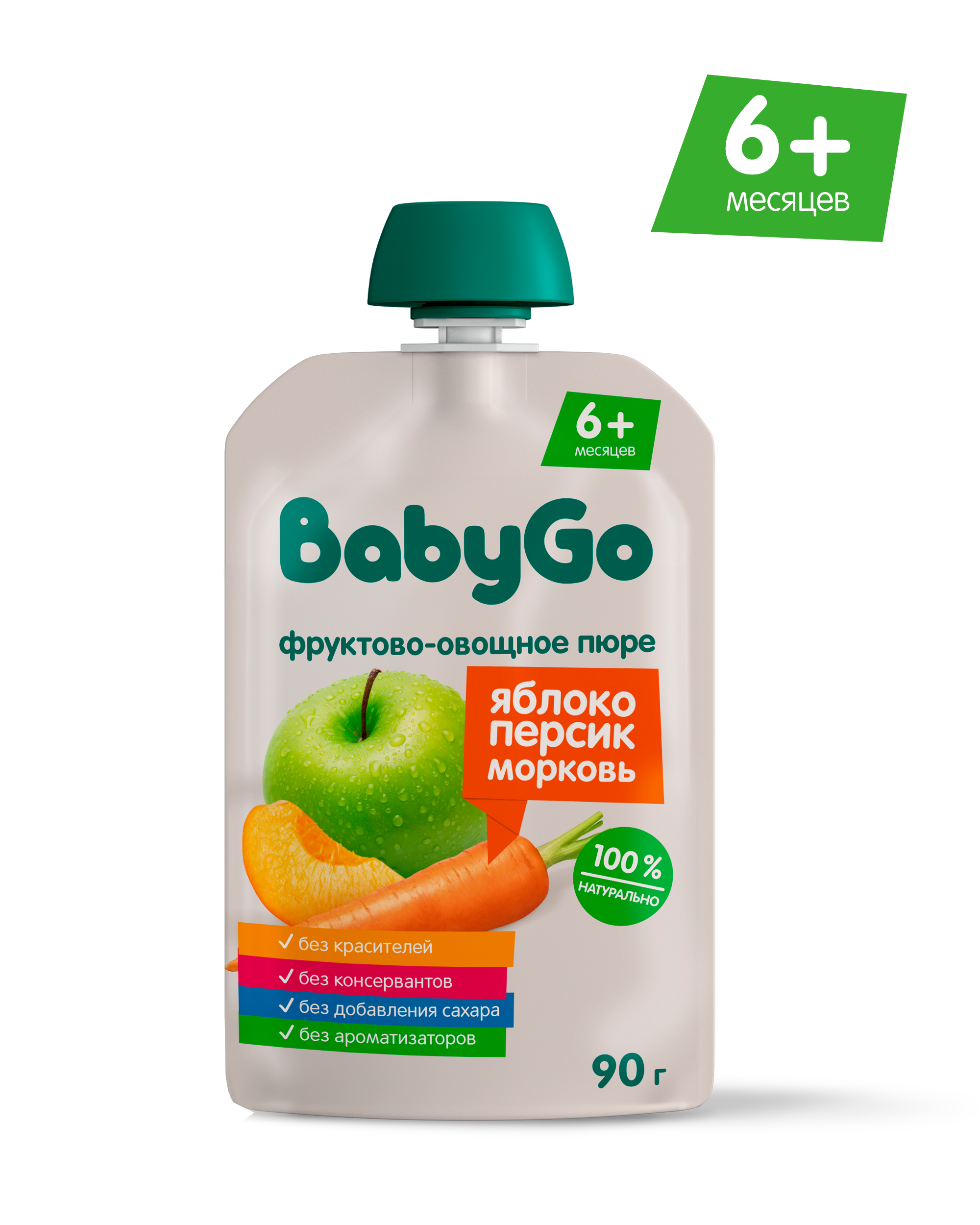 Изображение товара Пюре BabyGo яблоко-морковь-персик с 6 мес 90 г