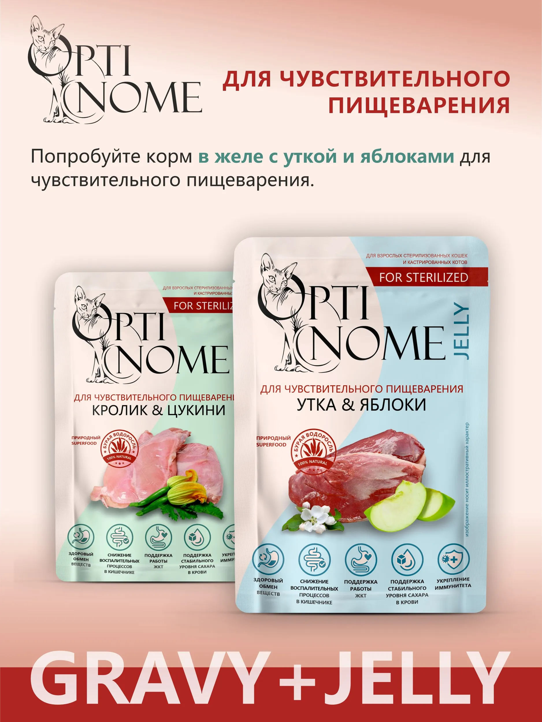 Корм влажный Optinom для стерилизованных кошек и кастрированных котов с кроликом и цукини 28шт. - фото 7
