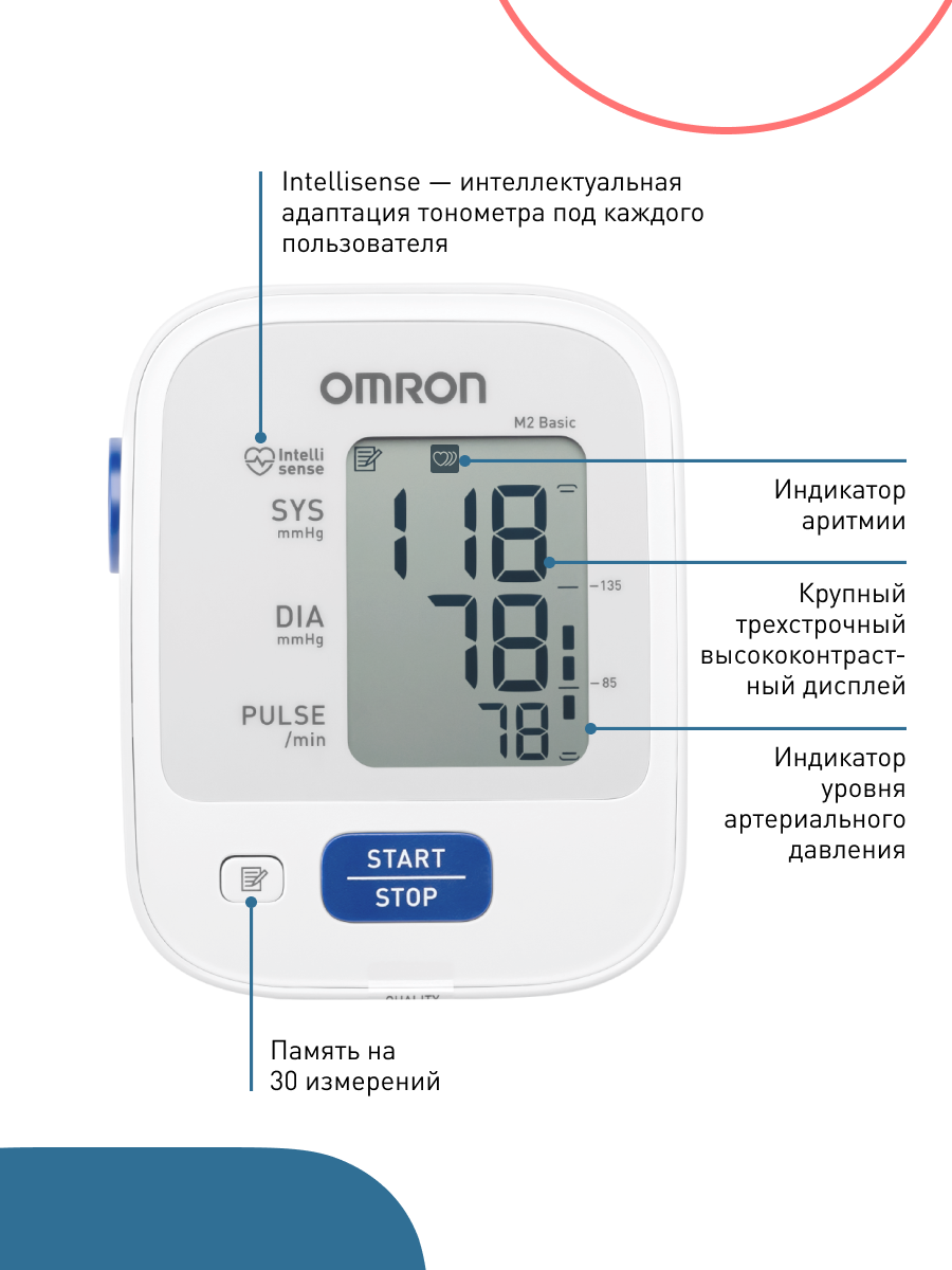 Тонометр автоматический OMRON M2 Basic HEM-7121-RU - фото 11