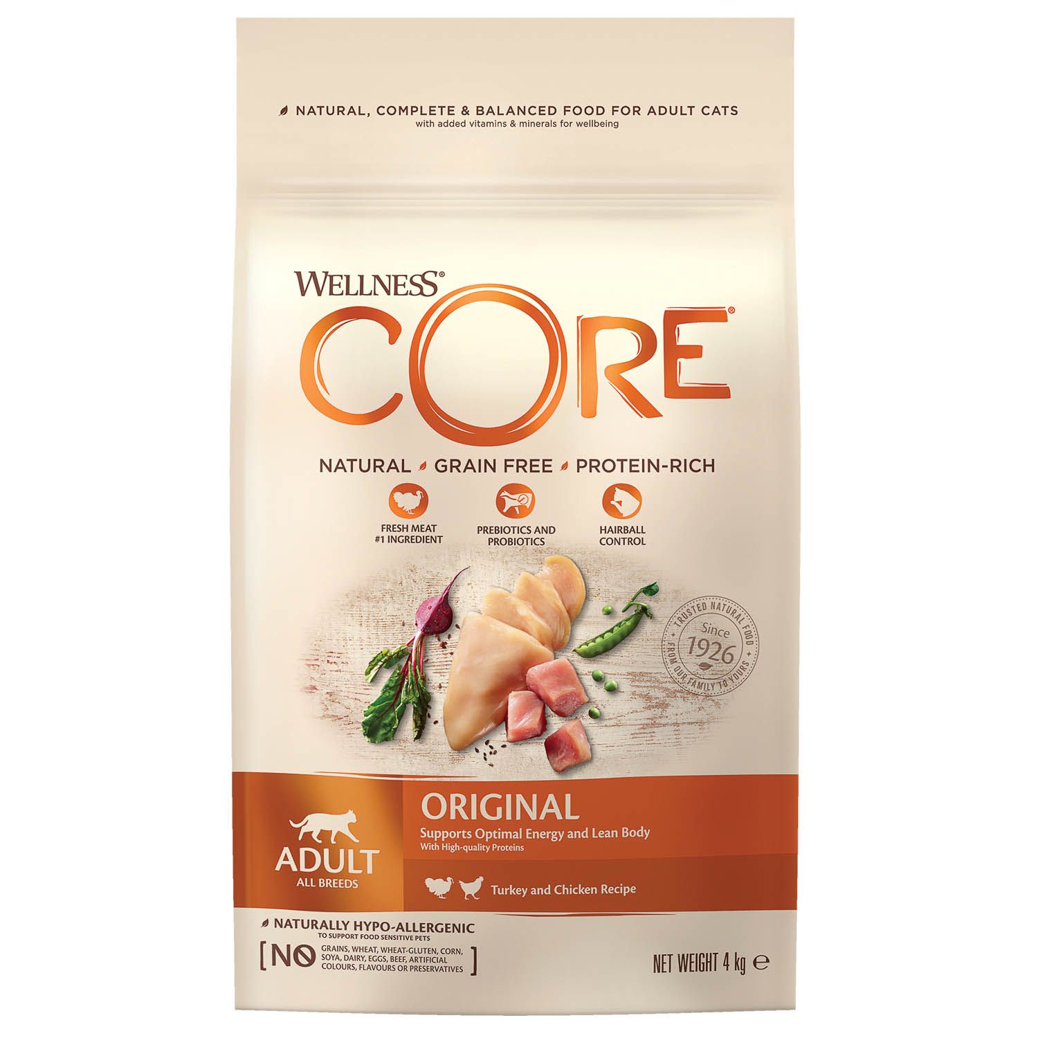 Корм для кошек Wellness CORE взрослых индейка курица 4кг - фото 1