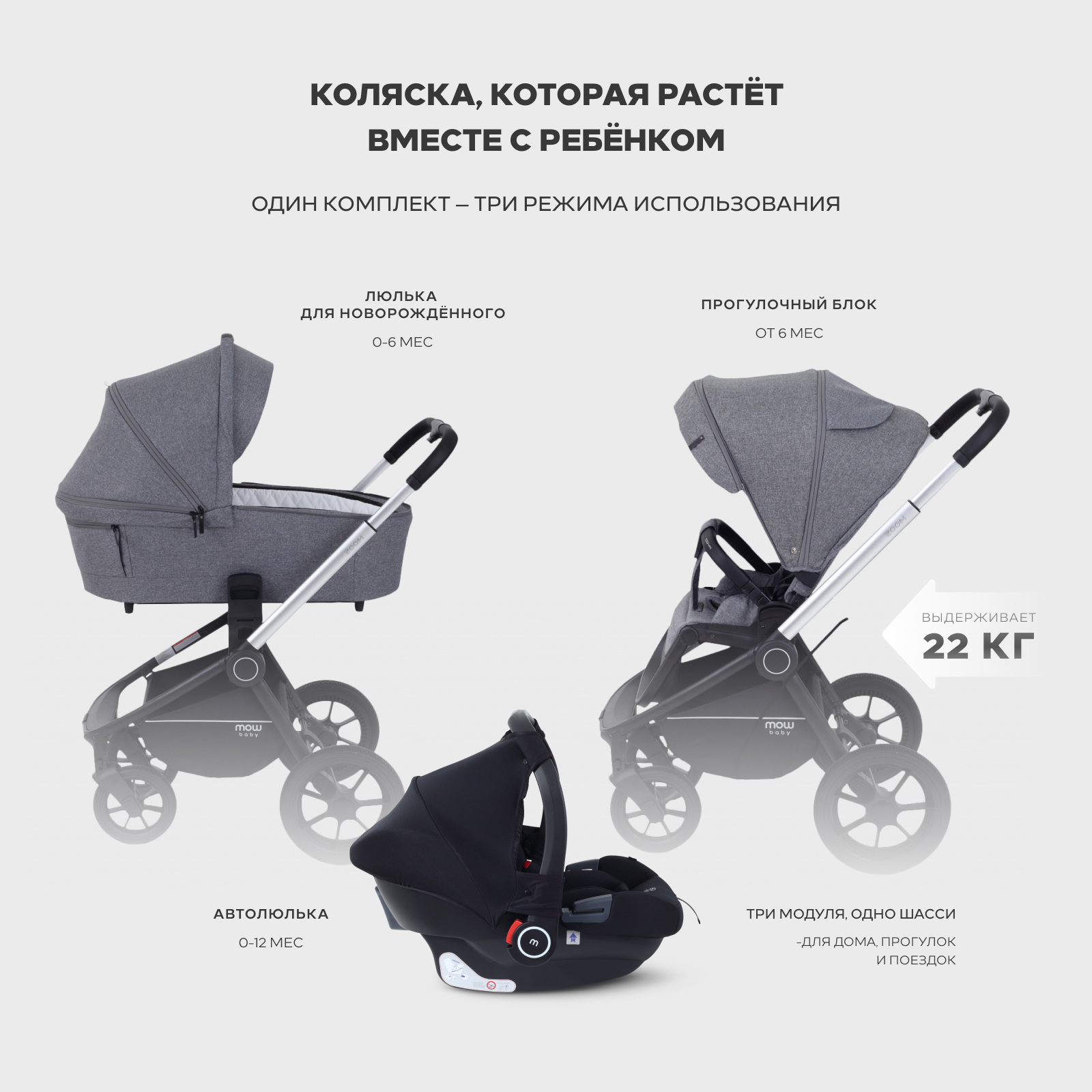 Коляска 3в1 MOWbaby Zoom new silver grey серый - фото 10