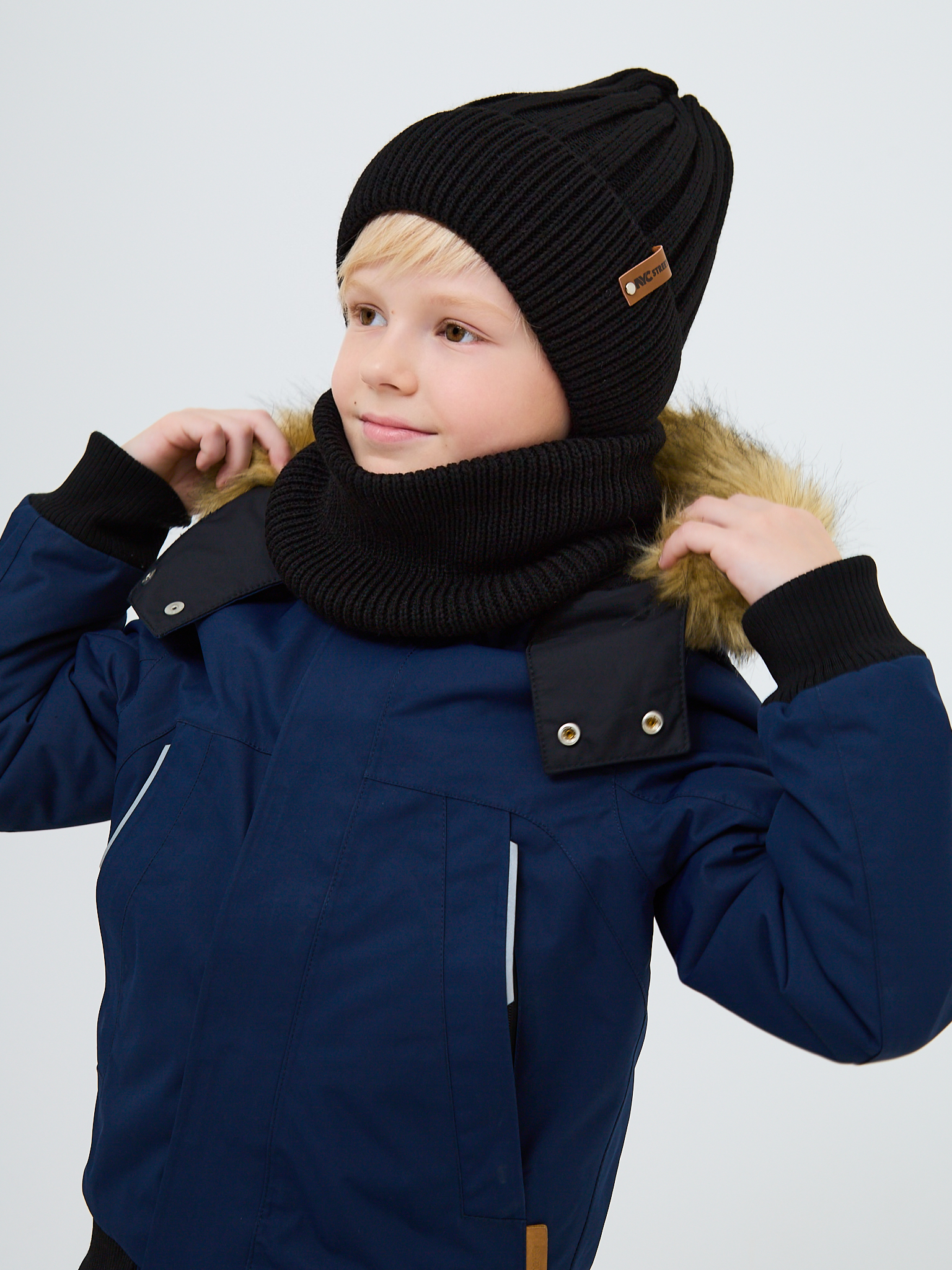 Шапка и снуд NYCkids NYC-H-54-WIDEstr-blackB - фото 13