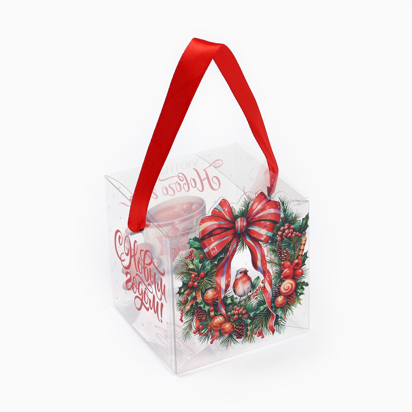 Подарочная коробка ПВС Дарите Счастье "Венок новогодний", 10 х 10 х 10 см - фото 2