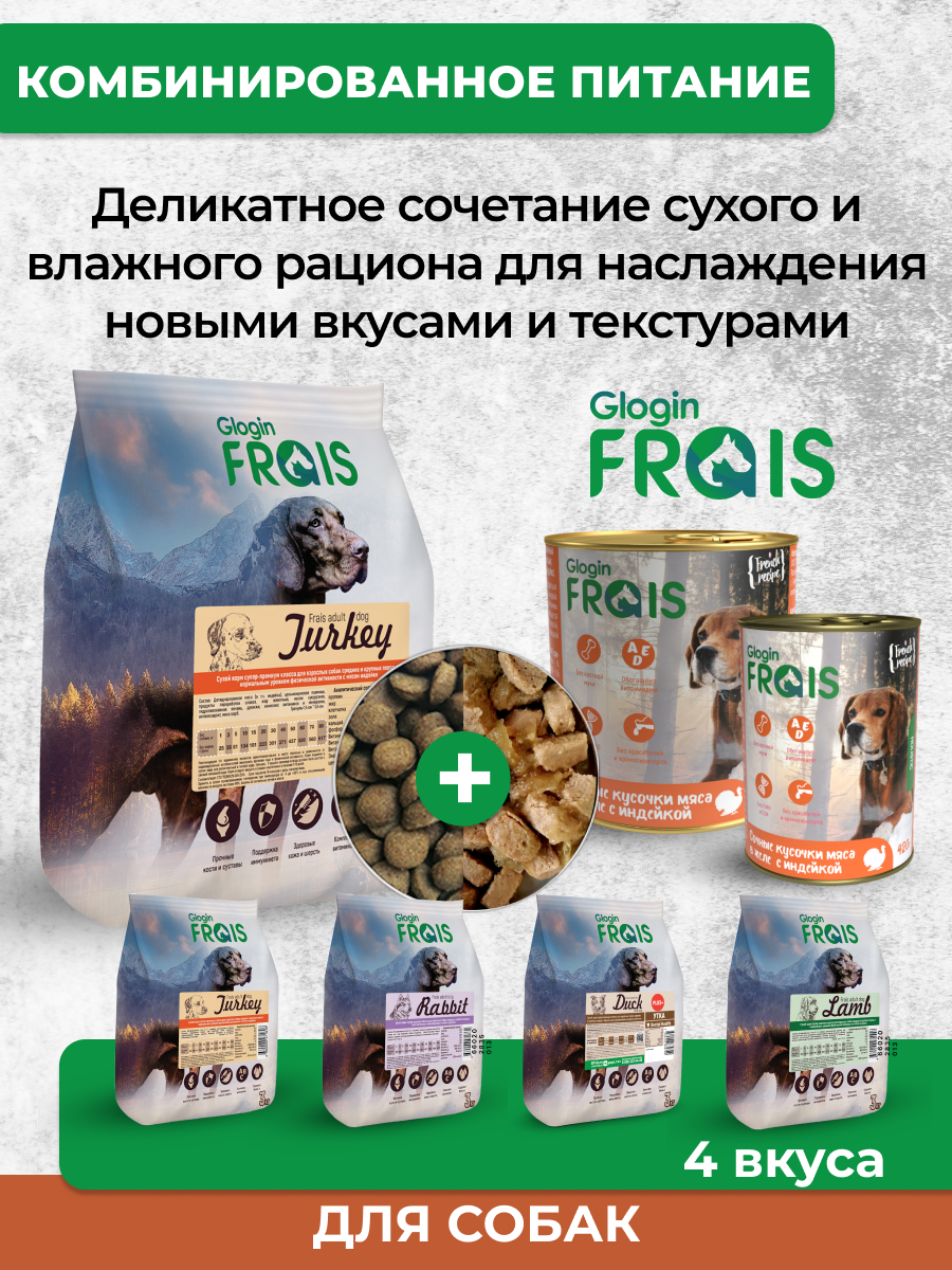 Консервированный корм Frais Влажный Holistic для собак кусочки мяса в желе с индейки 420г х 12шт - фото 8