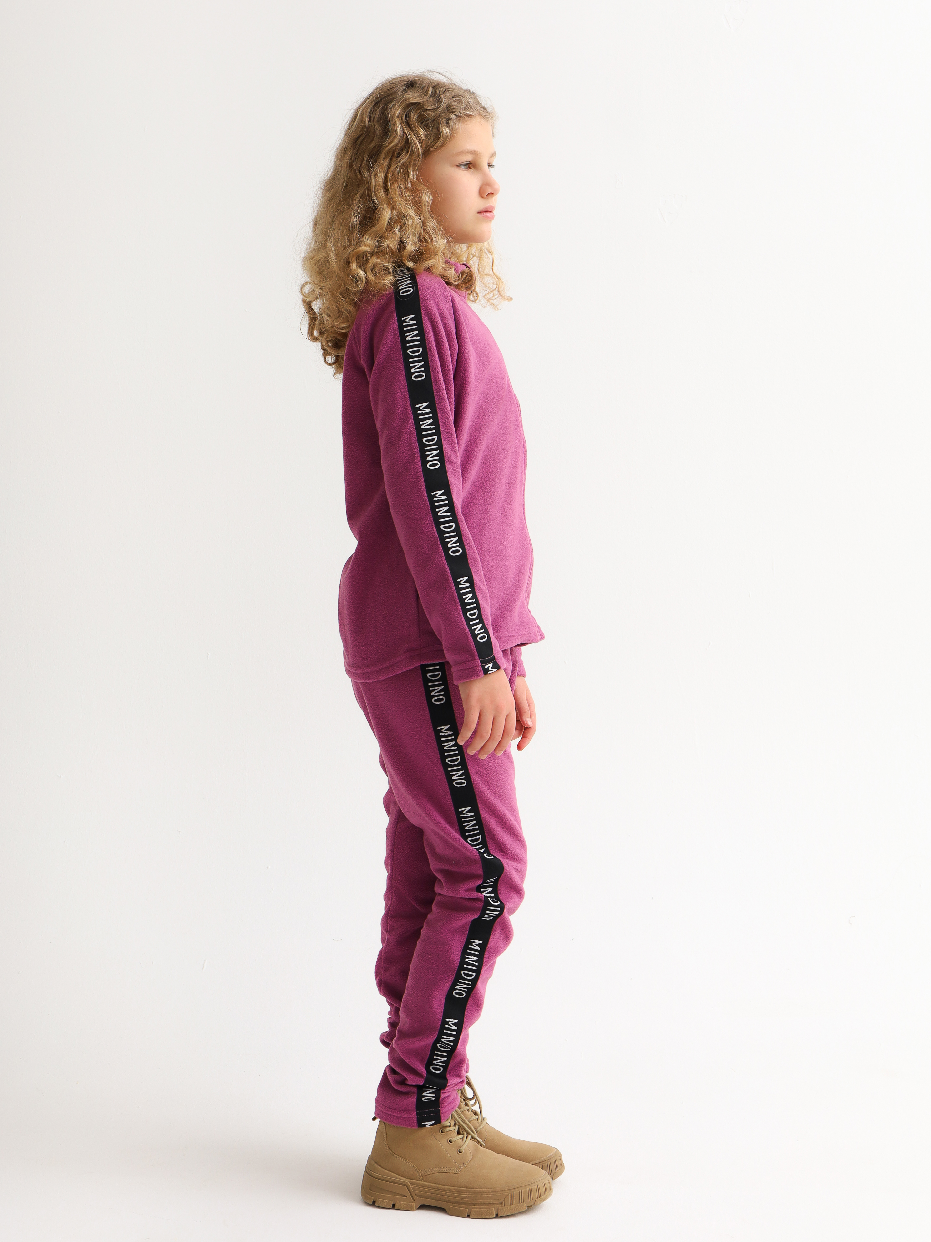 Толстовка и брюки MINIDINO Т-КМПЛ-002/ДКомплект флисовый детский Лампасы ежевика - фото 3