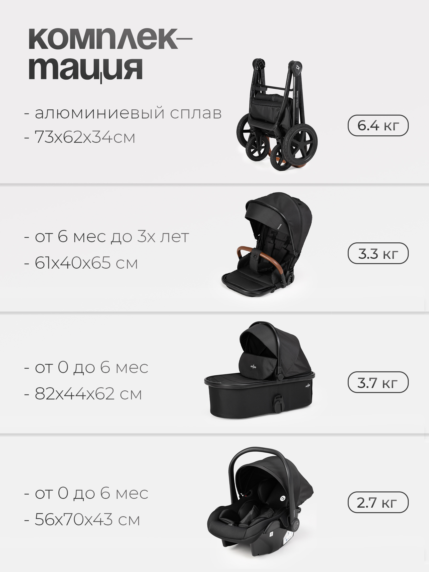 Коляска 3в1 Tomix Eclipse черный - фото 20