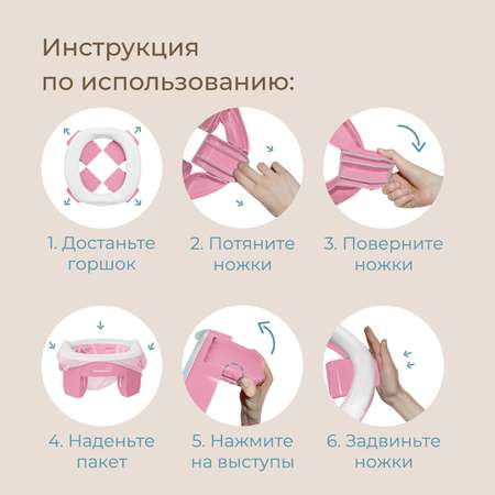 Горшок дорожный ROXY-KIDS складной и насадка на унитаз HandyPotty с тремя пакетами цвет розовый
