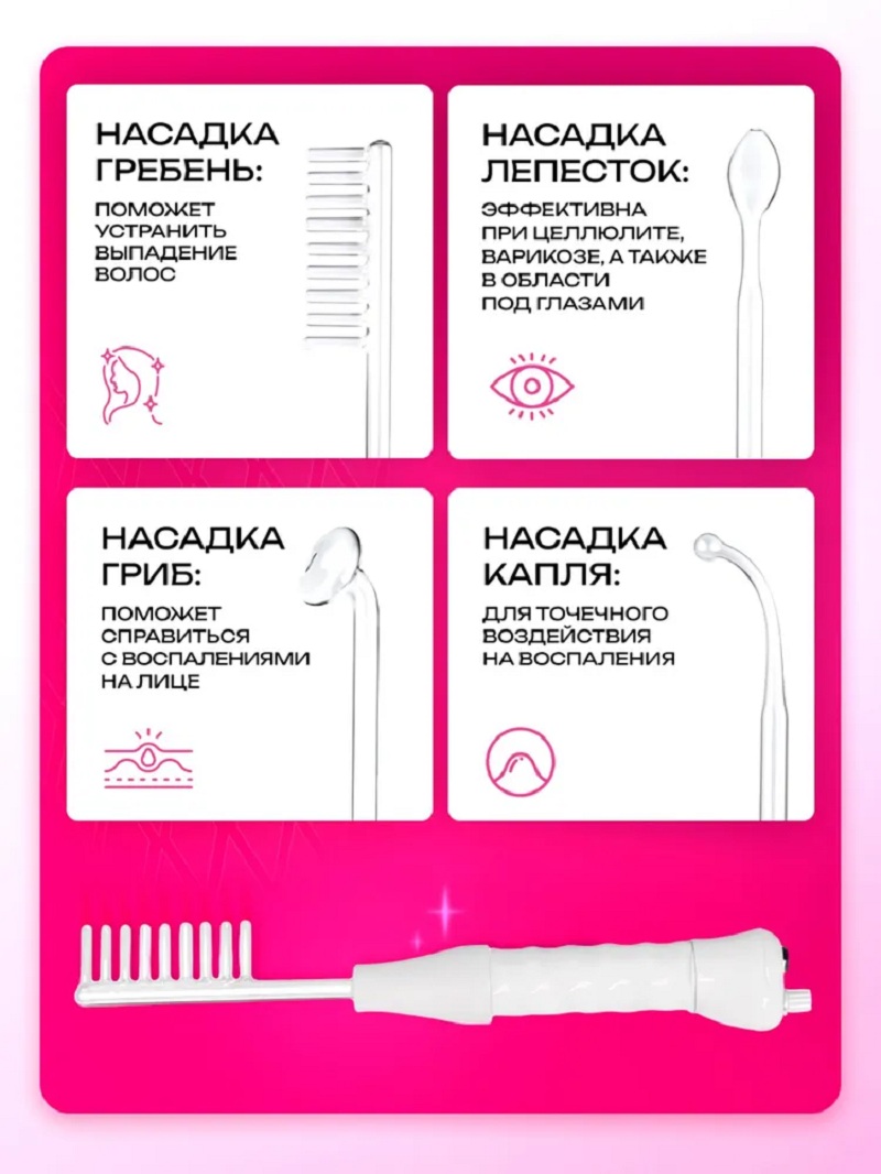 Дарсонваль CASTLELADY с 4 насадками микротоки для лица и волос - фото 10