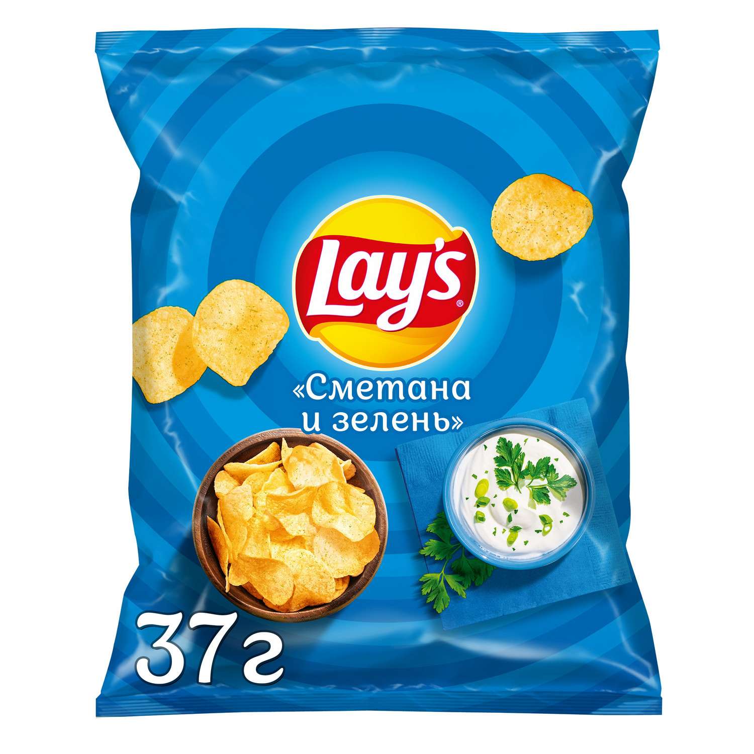 Чипсы Lays из натурального картофеля со вкусом сметаны и зелени 37г - фото 1