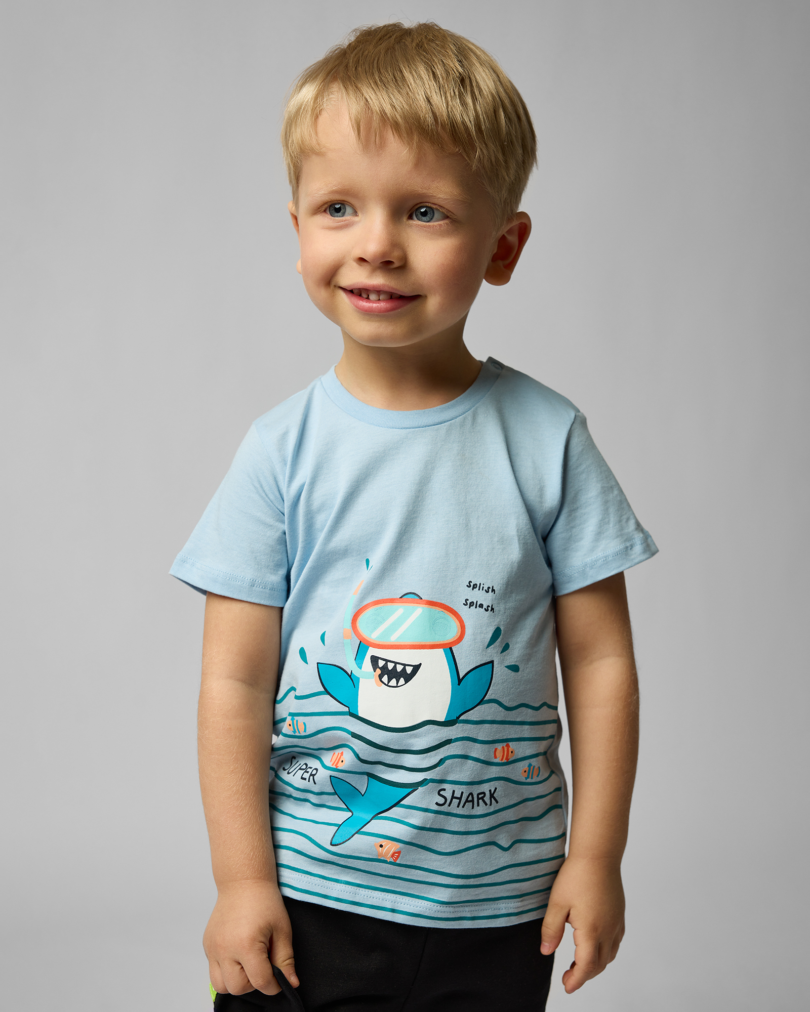 Изображение товара Футболка BabyGo 92 Голубая с принтом акулы