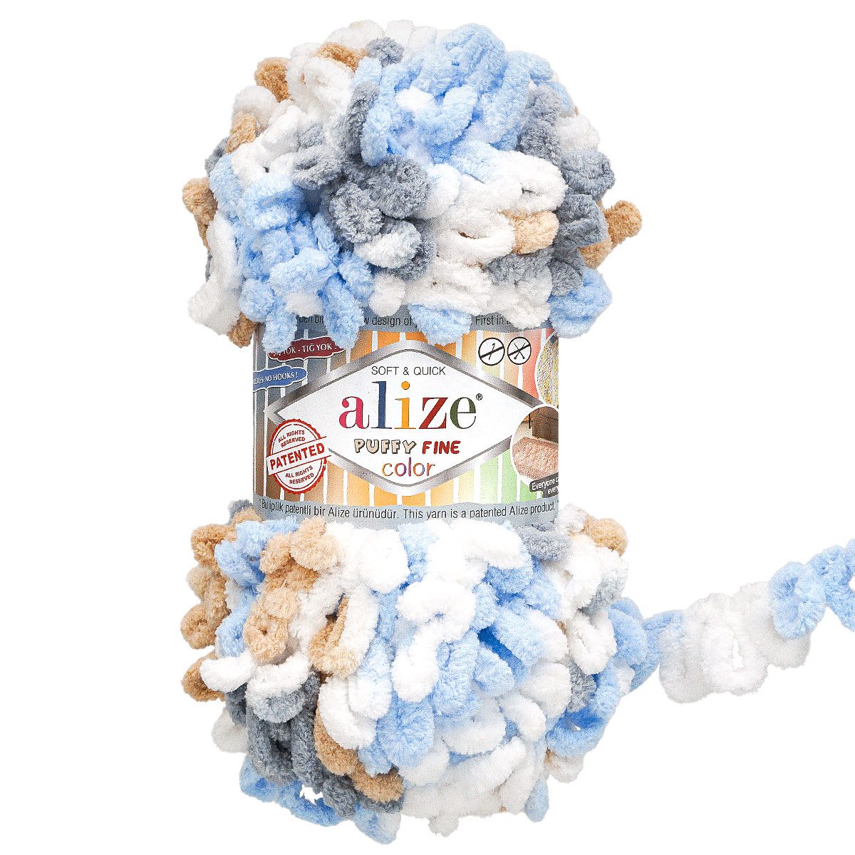 Пряжа для вязания Alize puffy fine color 100 г 14.5 м микрополиэстер плюшевая мягкая 5946 секционный 5 мотков - фото 7
