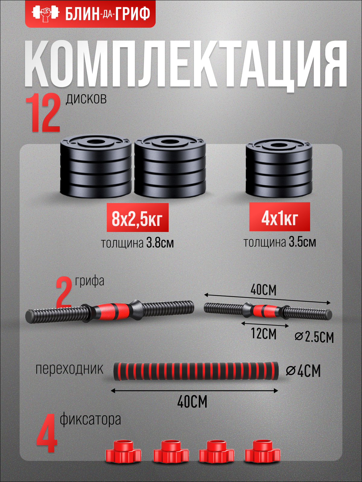 Набор блинов с грифом БлинДаГриф 12,5кг 2шт - фото 2