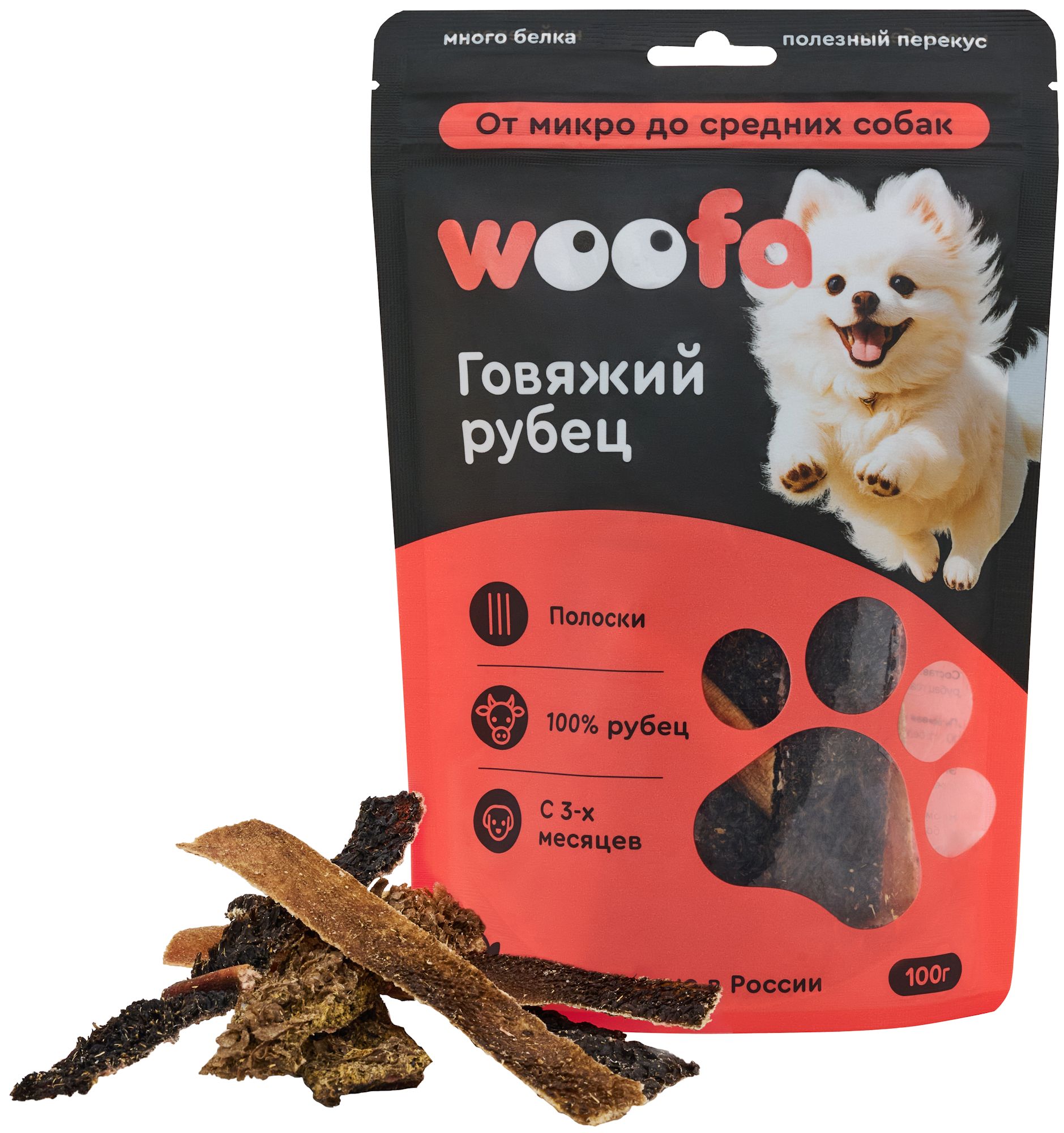 Лакомство для собак WOOFA Рубец говяжий полоски 100г - фото 1