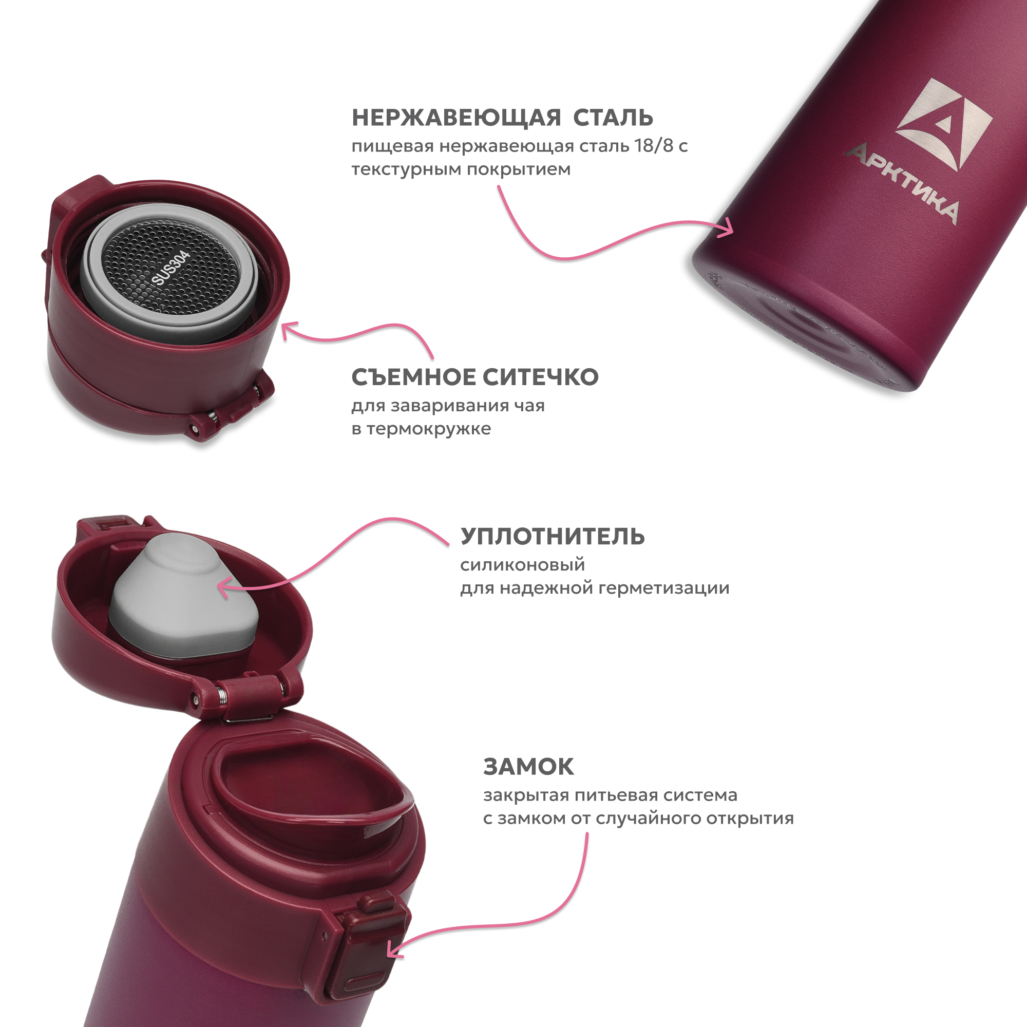Термокружка Арктика 703-470 вишня с ситечком - фото 3