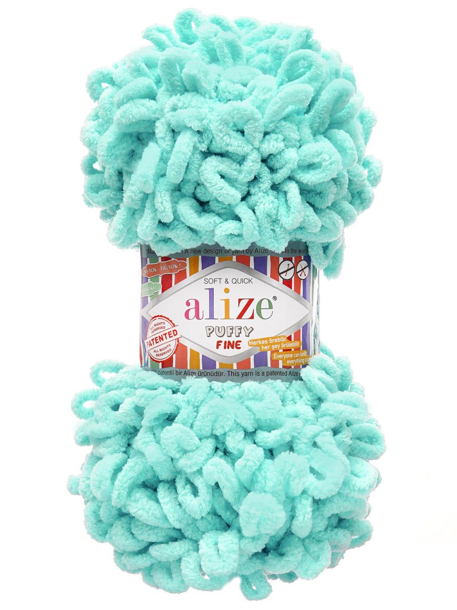 Пряжа для вязания Alize puffy fine 100 г 14.5 м микрополиэстер фантазийная мягкая 263 бирюзовый 5 мотков - фото 4