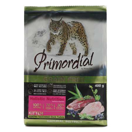 Корм сухой для котят Primordial 400г беззерновой утка-индейка