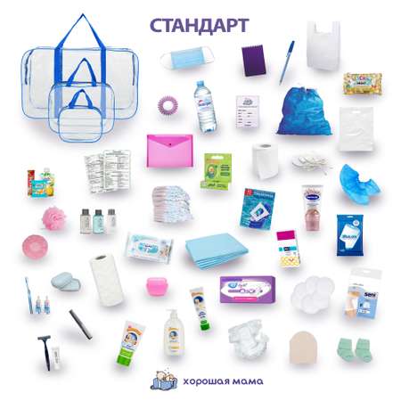 Готовая сумка в роддом Хорошая Мама Стандарт 56 предметов синяя