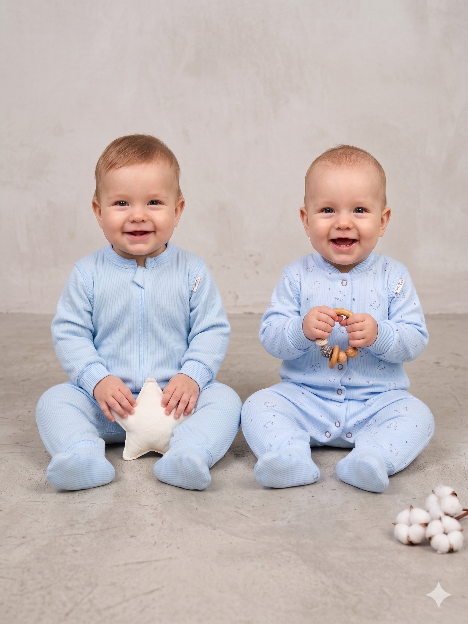 Изображение товара Комплект комбинезонов для новорожденных ТРИЯ из 100% хлопка