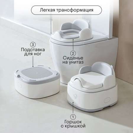 Горшок детский Kidzi Step-by-step, 3 в 1 - горшок-стульчик, бело-серый