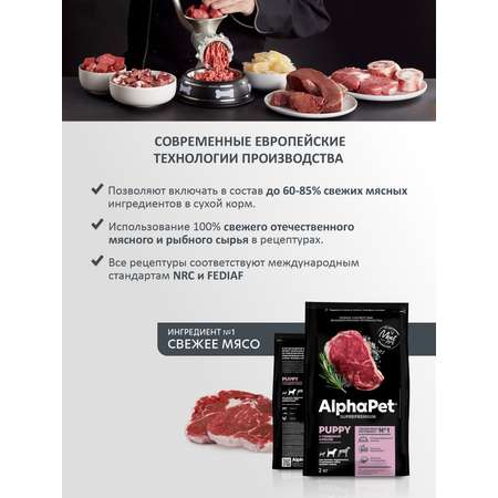 Корм для щенков/беременных AlphaPet и кормящих собак средних пород Superpremium сухой с говядиной и рисом 2кг