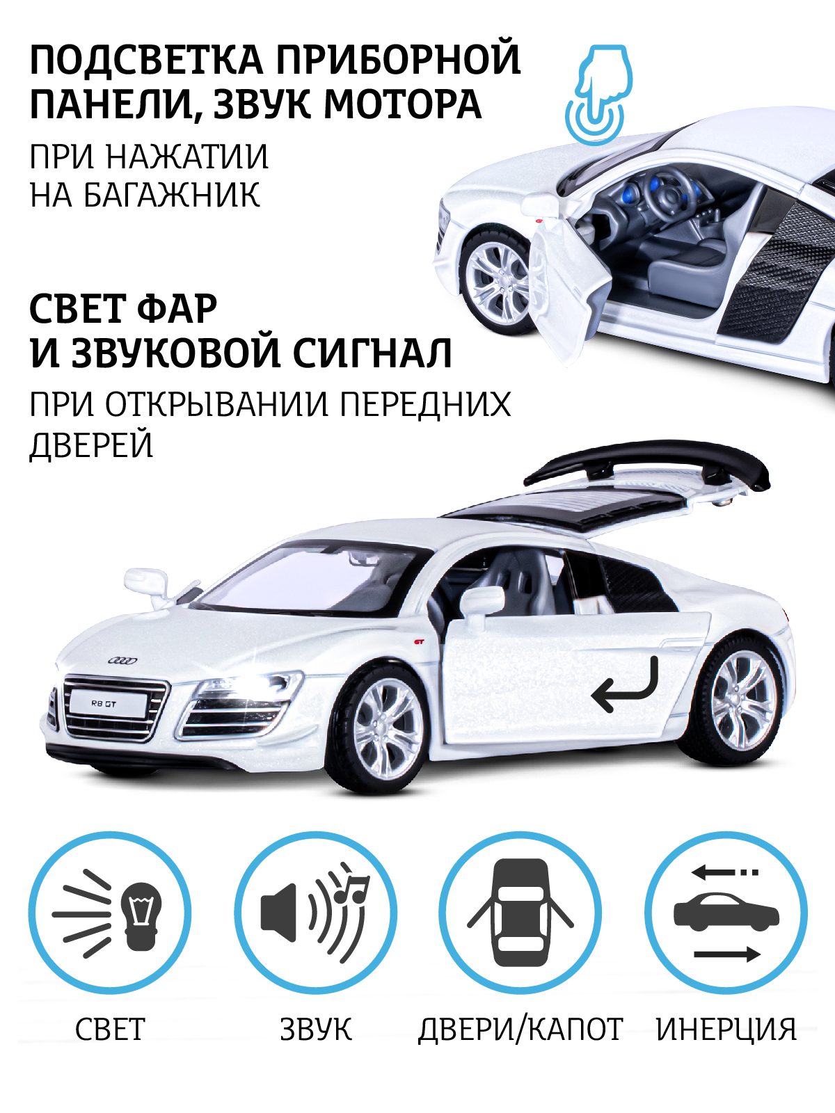 Автомобиль АВТОпанорама Audi R8 GT 1:32 JB1251310 - фото 2