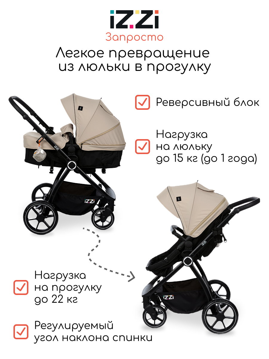 Коляска трансформер iZZi Универсальная бежевый - фото 2