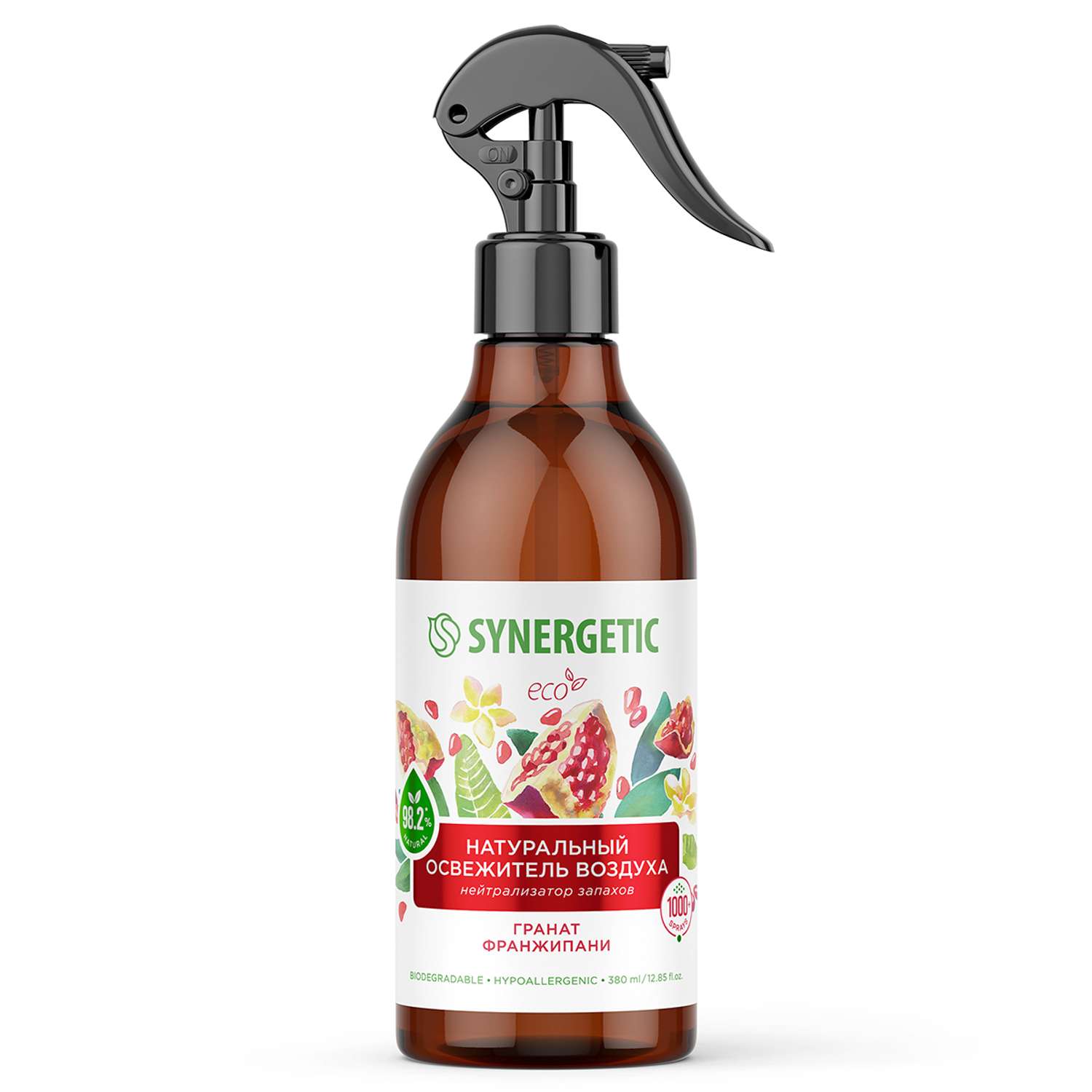 Освежитель воздуха Synergetic биоразлагаемый нейтрализатор запахов Гранат и франжипани 380мл - фото 1