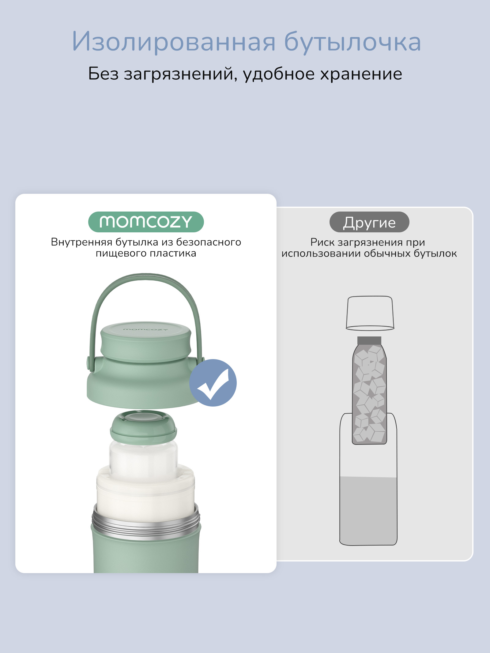Термоконтейнер для грудного молока Momcozy портативный в наборе 2 бутылочки по 300 мл - фото 8