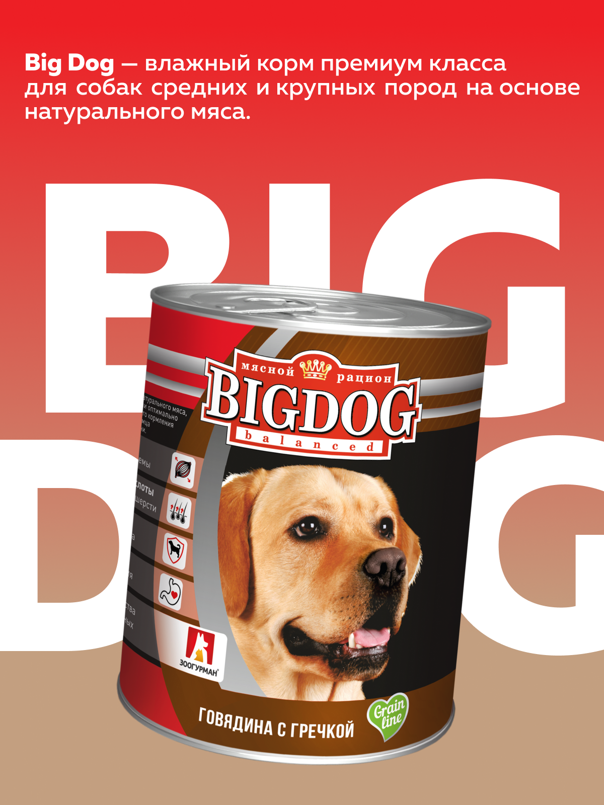 Корм влажный Зоогурман Big Dog Говядина с гречкой, 850 г х 6 шт. - фото 2