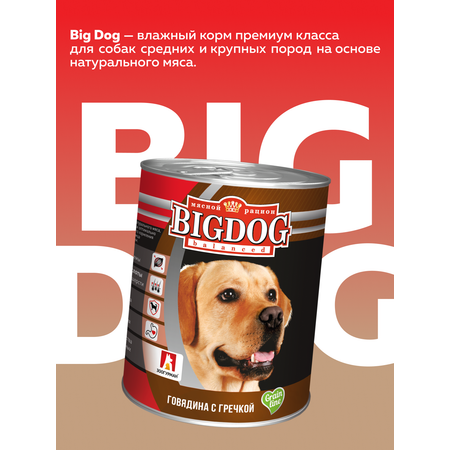 Корм влажный Зоогурман Big Dog Говядина с гречкой, 850 г х 6 шт.