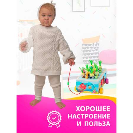 Сортер BONNY CAT Деревянная игрушка каталка Магнитная рыбалка Собери морковку и поймай рыбку