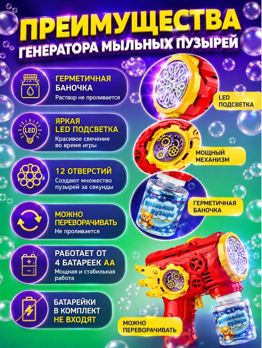 Пистолет для выдувания пузырей ТОТОША Бластер для мыльных пузырей - фото 5