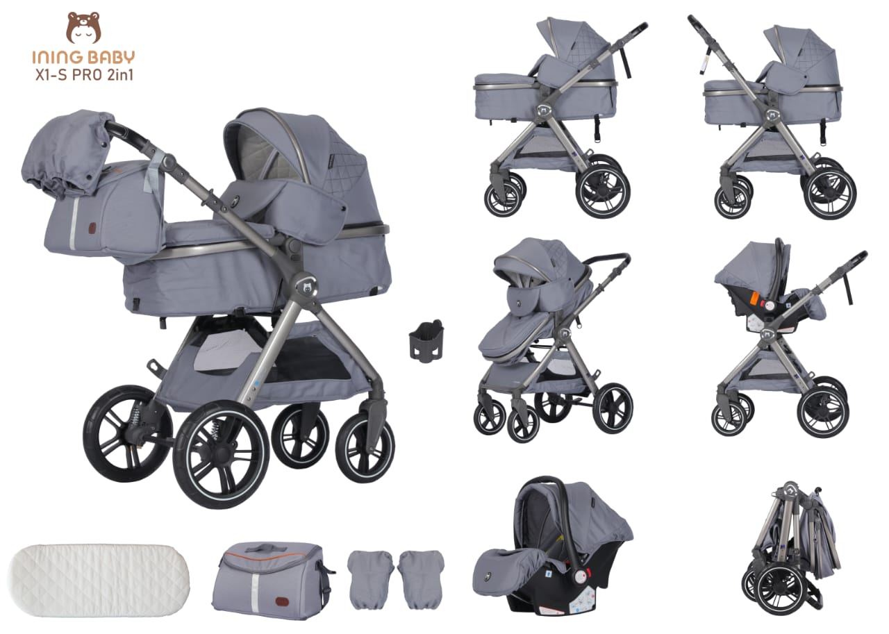 Коляска трансформер Ining baby X1-S PRO grey серый - фото 1