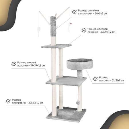 Когтеточка-комплекс для кошек Не один дома Ярус Серый 40*40*125см