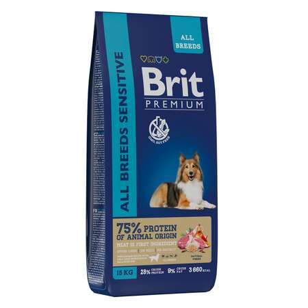 Сухой корм для собак Brit 15 кг индейка, ягненок (полнорационный)
